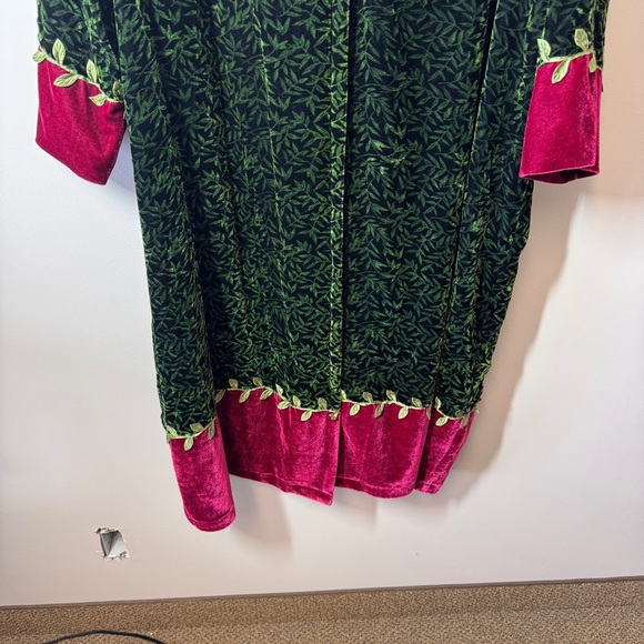 Vintage Goody Goody California Velvet Duster W/XL Green Pink Embroidered Dress - Picture 4 of 14